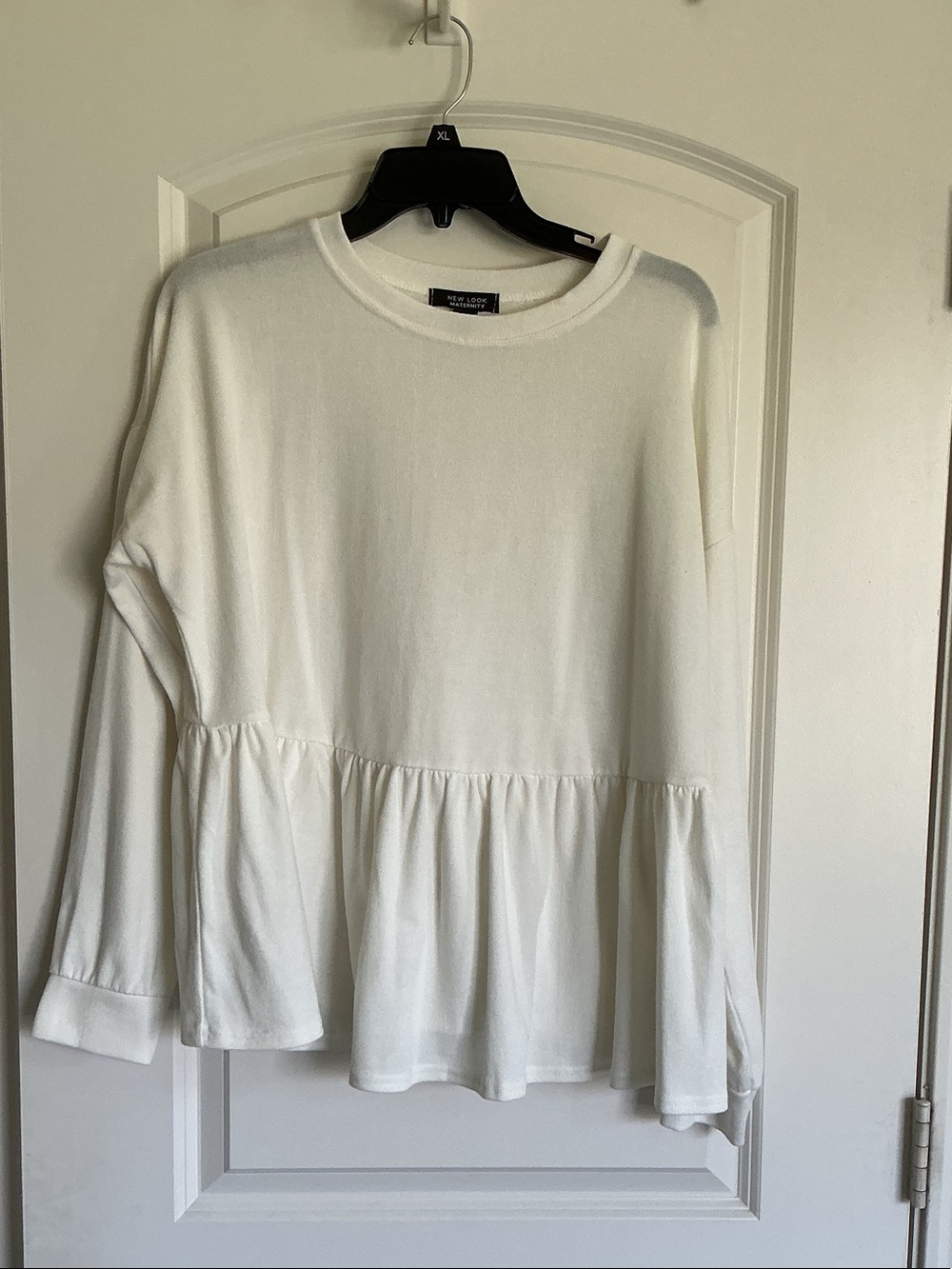New Look Cream Peplum Long Sleeve Top - Women's